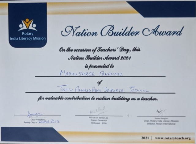 NATION BUILDER AWARD 2021 - Mrs. Madhushree Bhaumik